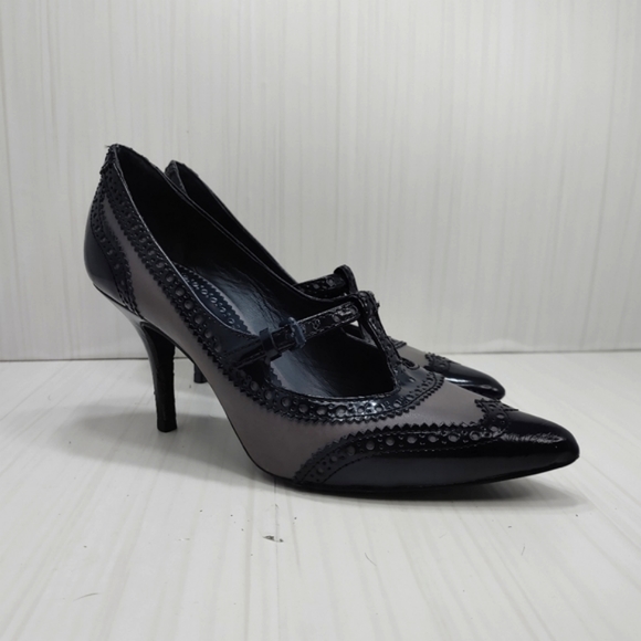 Tory Burch Shoes - Tory Burch Everly Mary Jane Wingtip Pointed Toe Hell Pumps Blue Gray Purple 8.5
